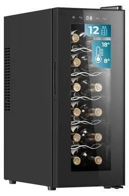 Weinkühlschrank 12 Flaschen, thermo-elektrisch, LED, 34 Liter, Schwarz
