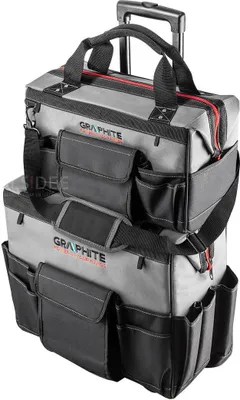 A stacked set of tool bags with wheels and handles.