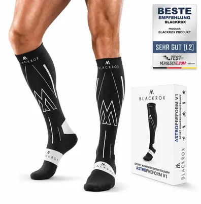 Produktbild von BLACKROX Kompressionsstrümpfe Astropreform SPRINTROX Sport Kompressionssocken Vergleichssieger Sportkompressionsstrumpf Laufstrümpfe, schwarz, Gr. S-M