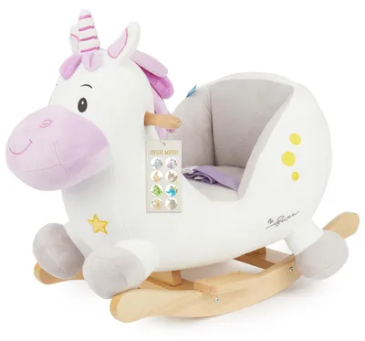 Produktbild von Bieco Plüsch Schaukeltier Einhorn, 60 cm | Kinder Schaukelstuhl mit Sicherheitsgurt | Baby Schaukel | Schaukel Kleinkind | Schaukeltier Baby | Baby Schaukelwippe ab 9 Monate | Schaukelpferd Holz