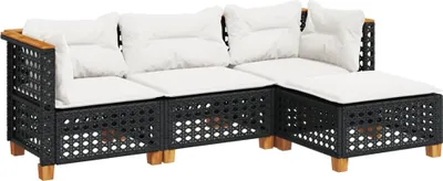 Obrázek produktu pro vidaXL 4dílná zahradní sedací souprava s polštáři Black Poly Rattan
