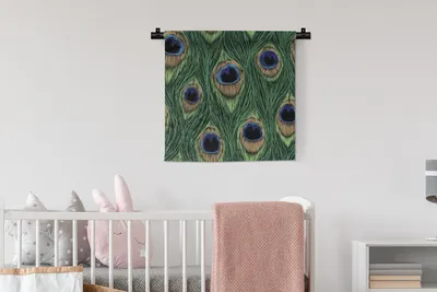 Produktbild von MuchoWow® Wandteppich Wandbehang Muster - Pfau - Federn 60x60 cm Tapisserie Dekoration Wandtuch - Dekorationen - Wand Decke
