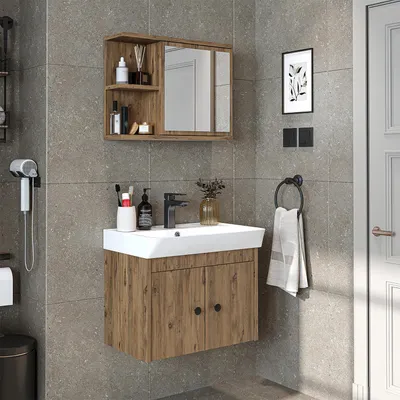 Image de Ensemble de meubles de salle de bains Roomart ADA, 3 pièces, largeur 60 cm, chêne