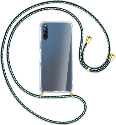 Produktbild von Handykette Backcover-Schutzhülle mit Band (Metall goldfarben) für Sony Xperia L4 - grün/blau/weiß