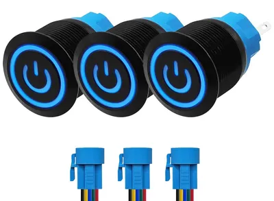 Produktbild von ProRide Drucktaster ON/OFF 22 mm, Blau LED, wasserdicht, 3 Stück