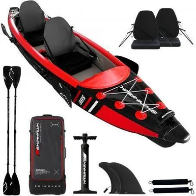 Produktbild von SKINHAWK Premium Full Drop Stitch Rot Kajak 385 Schlauchboot Kanu 385 x 85 cm - Zubehör: Kajak, Bag, Pumpe, Sitze, Alu Paddel