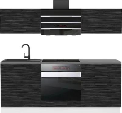 Produktbild von Belini Küchenzeile Küchenblock Sophia - Küchenmöbel 180 cm Einbauküche Vollausstattung ohne Elektrogeräten mit Hängeschränke und Unterschränke ohne Arbeitsplatten, Königliches Ebenholz