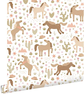 Produktbild von ESTAhome Tapete Pferde Braun, Grün und Rosa 50 x 900 cm