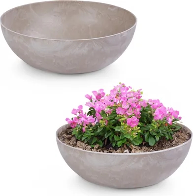 Produktbild von Pflanzschalen für draußen Dekoschalen rund sand beige 2x 45 cm