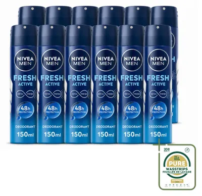 Obrázok produktu pre 12 kusov sprejov NIVEA MEN Fresh Active, antiperspirant, 150 ml – balenie
