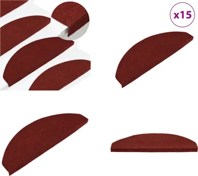 Immagine prodotto di vidaXL Tappetini per gradini Autoadesivi 15 pezzi 65x22,5x3,5 cm Rosso - Tappetino per scale - Tappetino per gradini - Tappetini per gradini