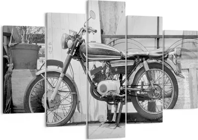 Produktbild von Bild auf Leinwand - Leinwandbild - 5 Teile - Alt Motorrad Schwarz und Weiß - 150x100cm - Wand Bild - Wanddeko - Wandbilder - Leinwanddruck - Bilder - Wanddekoration - Leinwand bilder - EA150x100-4487