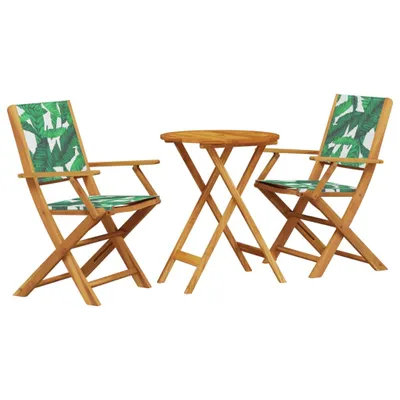 Produktbild von vidaXL 3-tlg. Bistro-Set Blattmuster Stoff und Massivholz