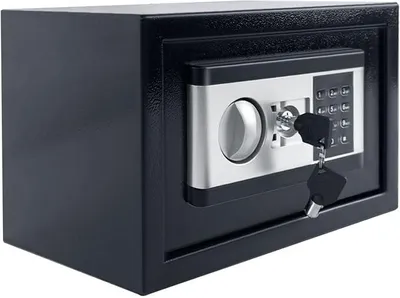 Productafbeelding van Elektronische veiligheidskluis, compacte meubelkluism, stalen wandkluis met digitaal wachtwoord en 2 veiligheidssleutels. Kluis voor huis, kantoor, hotel, zwart - 38x30x30cm