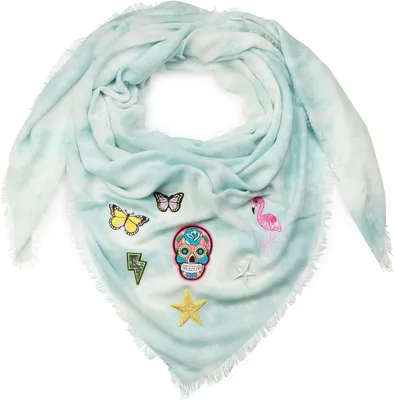 Produktbild von styleBREAKER XXL Vierecktuch in Vintage Batik Optik mit Patches, Totenkopf, Flam