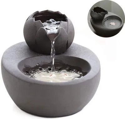 Produktbild von katzenbrunnen keramik Pet Wasserspender - Lotus Vertikale katzen trinkbrunnen - automatischer Zirkulationsfilter Wasser Gesundheit und Hygiene Bottom Mit Kleine Fische Dekoration