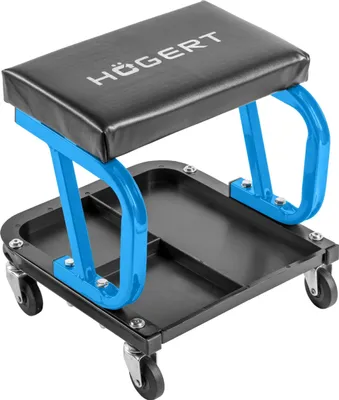 Produktbild von Högert Technik - Werkstattsitz fahrbar mit Werkzeugablage Werkstatthocker Arbeitshocker Garagenhocker Montagehocker Rollhocker mit Rollen und Ablagen Maximale Belastung: 130 kg