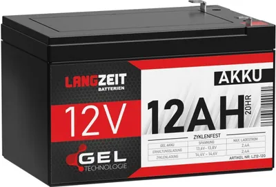 Produktbild von Langzeit Akku 12V 12AH Bleiakku GEL Batterie Bleigel Gelakku Elektrofahrrad E-Bike USV