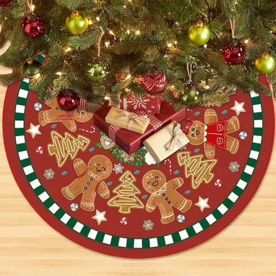 Image de Homme en pain d'épice, jupe de sapin de Noël - Jupe de sapin de Noël de 90 cm - Tapis de sapin de Noël charmant - Jupes de sapin de Noël