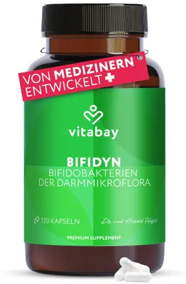 Produktbild von Vitabay Bifidyn – Bifidobakterien-Kulturen – 120 vegane Kapseln – 3 Milliarden aktive Milchsäurebakterien pro Kapsel