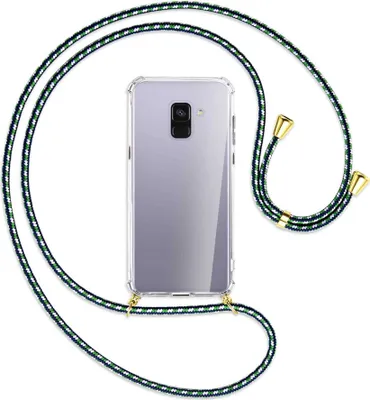 Produktbild von Handykette Backcover-Schutzhülle mit Band (Metall goldfarben) für Samsung Galaxy A8 Plus 2018 - grün/blau/weiß