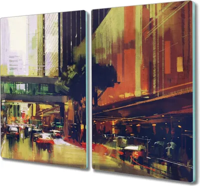 Produktbild von Coloray Küchenbrett Kochplattenabdeckung Hackbrett Schneidebrett Herdabdeckplatte 2x30x52 cm - Gebäude in der Stadt Autos