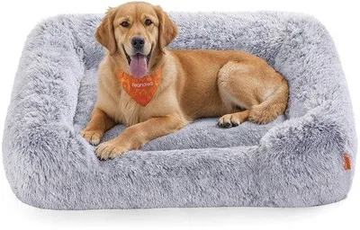 Image de Lit pour chien, coussin pour chien, 106 x 75 x 20 cm, manteau pour chien, rembourrage moelleux, canapé pour chien, bords relevés, housse amovible et lavable en machine, antidérapant, gris PGW273G01