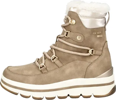 A single beige winter boot is shown against a white background.