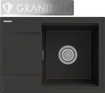 Produktbild von Granitan | Granitspüle Wetar - Schwarz - Mit Abtropffläche und Chrom-Syphon - Modernes Design