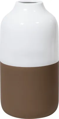Obrázok produktu pre Hnedá váza QUVIO – pre sušené kvety – dekoratívny predmet – váza na kvety – dizajnová váza – keramika – porcelán – 12 x 12 x 23 cm – hnedá – biela
