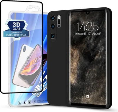 Produktbild von Hülle für Huawei P30 Pro mit 9H Displayglas Displayschutz Plus Case Cover Bumper Silikon Softgrip Schutzhülle Farbe: Schwarz