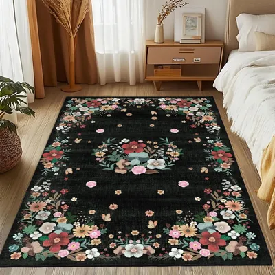 Image de Tapis doux à motifs floraux pour salon, dimensions 121 x 182 cm