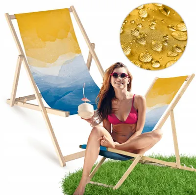 Produktbild von Liegestuhl klappbar aus Holz mit Meeresmotiv – Klappstuhl Klappliege Sonnenstuhl Strandstuhl Gartenliege