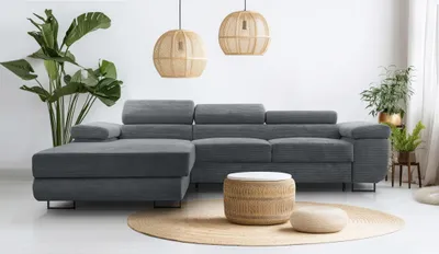 Produktbild von AX LIVING Dunkelgrau Cord Couch L Form – Arborio L Wohnlandschaft 280cm