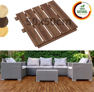 Obrázek produktu pro Floranica dřevěné dlaždice 1 ks 50x50 cm hnědá terasové dlaždice modřínové dřevo balkonové dlaždice stupačky