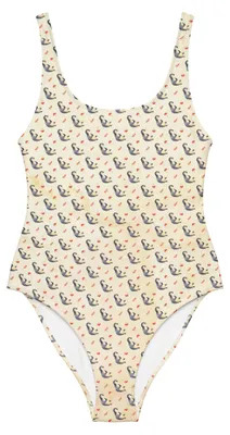 Produktbild von Mr. & Mrs. Panda Badeanzug Pinguin Lachen Größe M - Naturpapier - Geschenk, Witzig, Lol, Fröhlichkeit, Haha, UV-Badeanzug, Swimsuit, Damen-Einteiler, Humor, Beachwear