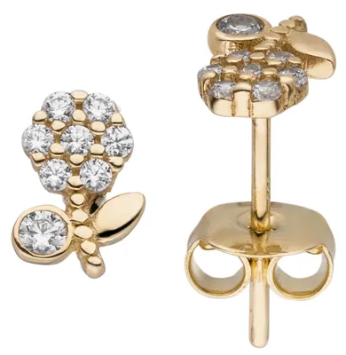 Produktbild von Ohrstecker Blume Blumen aus 333 Gold Gelbgold mit 16 Zirkonia Ohrschmuck Damen