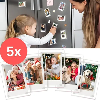Produktbild von balenie 5 obojstranných rámikov na fotografie Polaroid 6 x 9 x 0,5 cm na chladničku z prvotriedneho akrylu s magnetmi - FRAMIFY