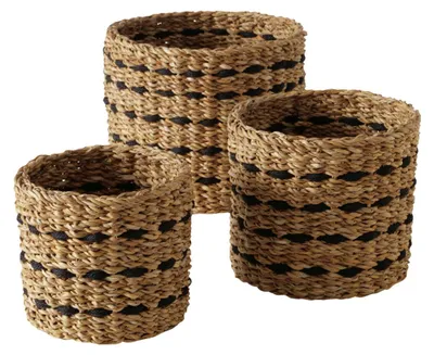 Produktbild von BOKAR Jute Körbe im 3er-Set, in drei verschiedenen Größen, beige mit schwarzen Akzenten