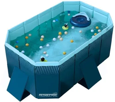 Produktbild von Faltbarer Pool für Kinder, tragbarer Hundepool, abnehmbarer Pool für Kinder, Badespielzeug, geeignet für Kinder und mittelgroße Haustiere, Fassungsvermögen 348 Liter (130 x 90 x 45 cm)