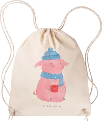 Produktbild von Mr. & Mrs. Panda Jutebeutel Schwein Glühwein - Transparent - Geschenk, Punsch, Beutel, Kleiner Rucksack, Glühschwein, Weihnachten, Sportbeutel, Turnbeutel, wander