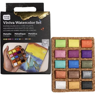 Productafbeelding van Viviva VV276052 Aquarelverfset, 15 lichtechte en levendige kleuren in potjes
