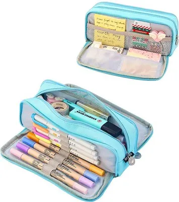 Produktbild von Leichtblaues Etui mit 3 Fächern und großer Kapazität