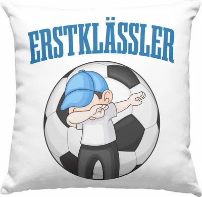 Produktbild von Trendation - Einschulung Junge Geschenk für Schultüte Füllung Deko-Kissen mit Füllung 40x40 Schulstart 1. Schultag Schuleinführung Schulanfang Geschenkidee Schulkind Jungs Fussball (Grau)