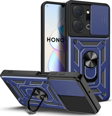 Produktbild von Hülle für Honor X7a mit Ring Ständer Halter Dia Kameraschutz TPU PC Hybrid Handyhülle Blau