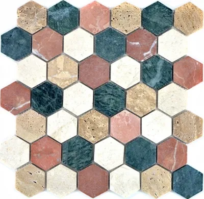 Produktbild von Mosaik Fliese Marmor Naturstein creme beige rot grün Hexagon Random MOS42-1213_f