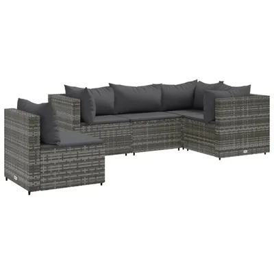 Produktbild von 5-tlg. Garten-Lounge-Set mit Kissen Grau Poly Rattan