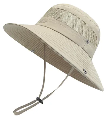 Produktbild von Damen Sonnenhut UV-Schutz Sommer Wanderhut Faltbar Mesh Breite Krempe Khaki Einheitsgröße