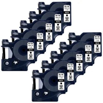 Produktbild von DULA Etikettenband - Kompatibel mit Dymo D1 53713 - 10 Stück - Schwarz auf weiß - 24mm x 7m