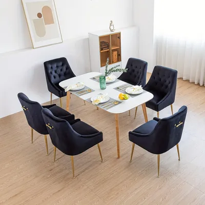 Image de Chaises de salle à manger modernes - Ensemble de chaises de salle à manger - Chaises design - Chaises grises avec pieds dorés